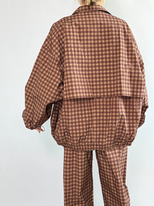 Oversized Gingham Windbreaker Jacket