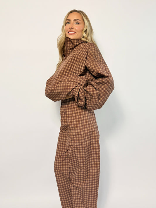 Oversized Gingham Windbreaker Jacket